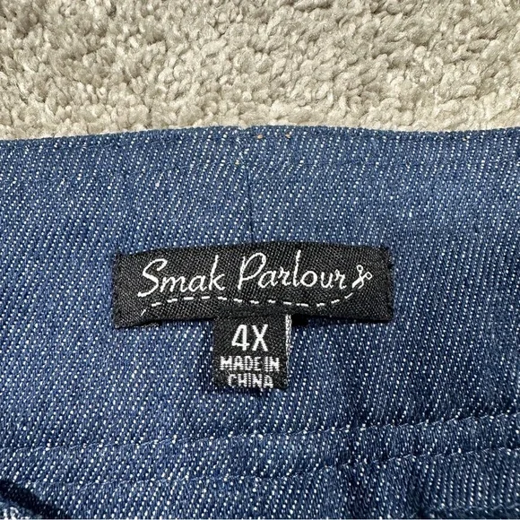 Smak Parlour Strawberry Blossom Embroidered Denim Wide Leg Pants High Rise 4X - Picture 11 of 16